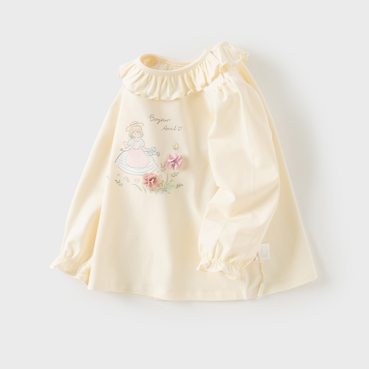 Dave&Bella Toddler Girls Beige/Purple Doll Collar Cute Print Cozy T-shirts