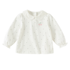 Dave&Bella Toddler Girls Pink/Beige Doll Collar Sweet Cozy Comfortable Cotton T-shirts