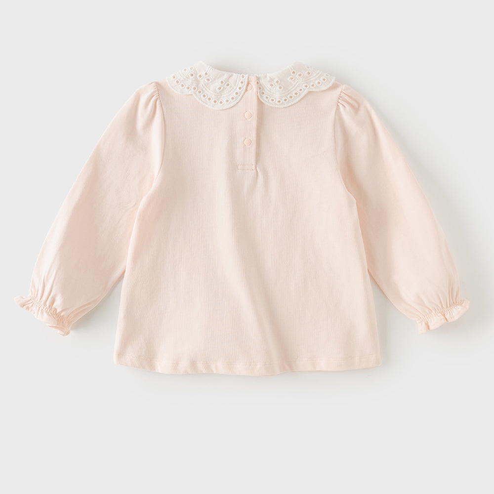 Dave&Bella Toddler Girls Pink/Beige Doll Collar Sweet Cozy Comfortable Cotton T-shirts