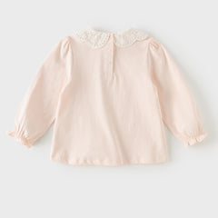Dave&Bella Toddler Girls Pink/Beige Doll Collar Sweet Cozy Comfortable Cotton T-shirts