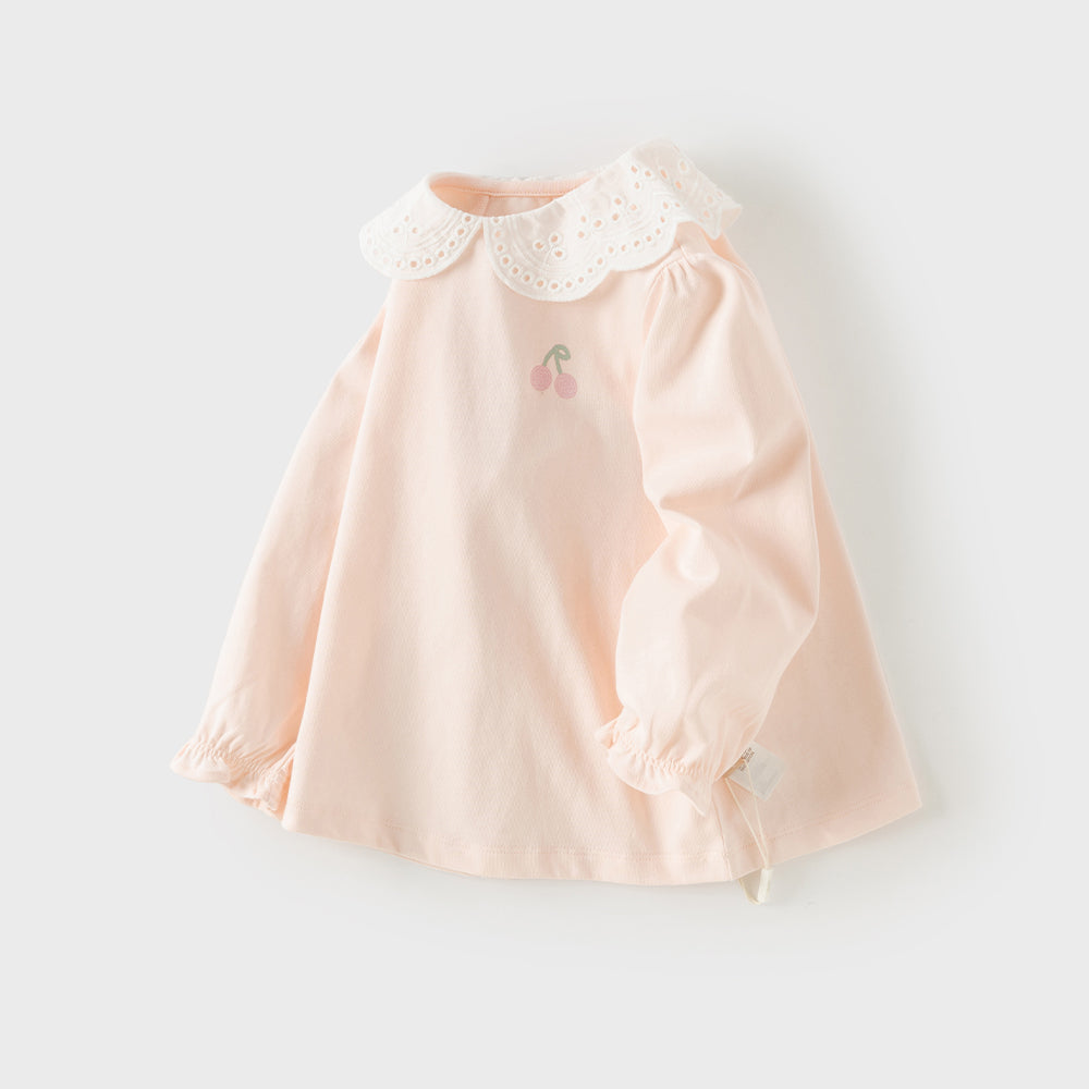 Dave&Bella Toddler Girls Pink/Beige Doll Collar Sweet Cozy Comfortable Cotton T-shirts