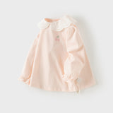 Dave&Bella Toddler Girls Pink/Beige Doll Collar Sweet Cozy Comfortable Cotton T-shirts