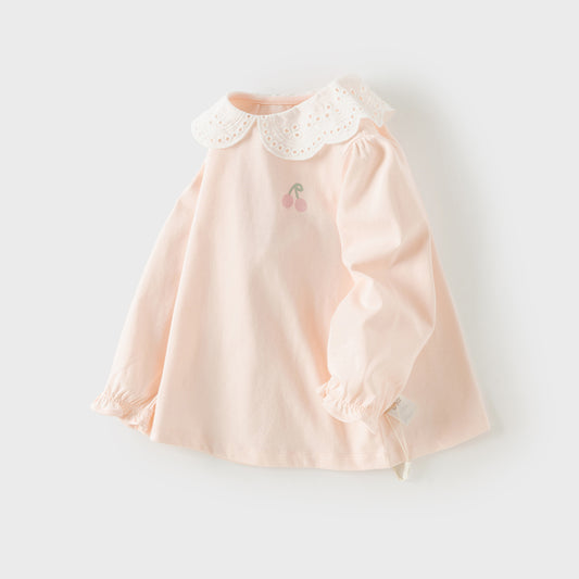 Dave&Bella Toddler Girls Pink/Beige Doll Collar Sweet Cozy Comfortable Cotton T-shirts