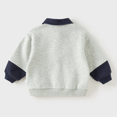 Dave&Bella Toddler Boys Light Grey Cute Print Daily Simple Versatile Polos