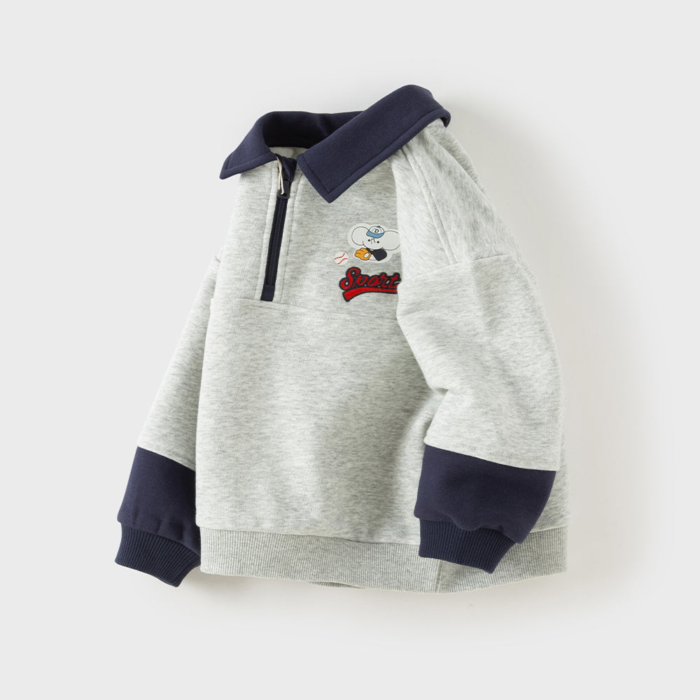 Dave&Bella Toddler Boys Light Grey Cute Print Daily Simple Versatile Polos