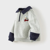 Dave&Bella Toddler Boys Light Grey Cute Print Daily Simple Versatile Polos