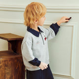 Dave&Bella Toddler Boys Light Grey Cute Print Daily Simple Versatile Polos
