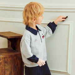 Dave&Bella Toddler Boys Light Grey Cute Print Daily Simple Versatile Polos