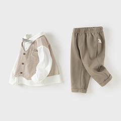 Dave&Bella Toddler Boys Coffee Striped Bow Tie T-shirt Pants Suit Sets