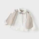 Dave&Bella Toddler Boys Coffee Striped Bow Tie T-shirt Pants Suit Sets