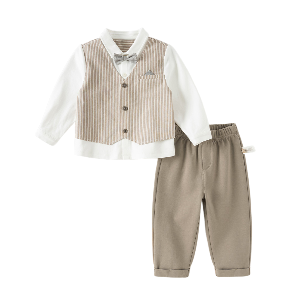 Dave&Bella Toddler Boys Coffee Striped Bow Tie T-shirt Pants Suit Sets