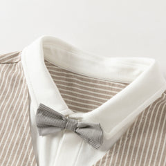Dave&Bella Toddler Boys Coffee Striped Bow Tie T-shirt Pants Suit Sets