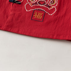 Dave&Bella Toddler Boys Red Chinese Style Print Pant Suits