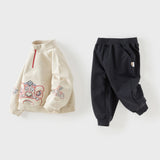 Dave&Bella Toddler Boys Apricot Traditional Chinese Embroidery Pant Suits