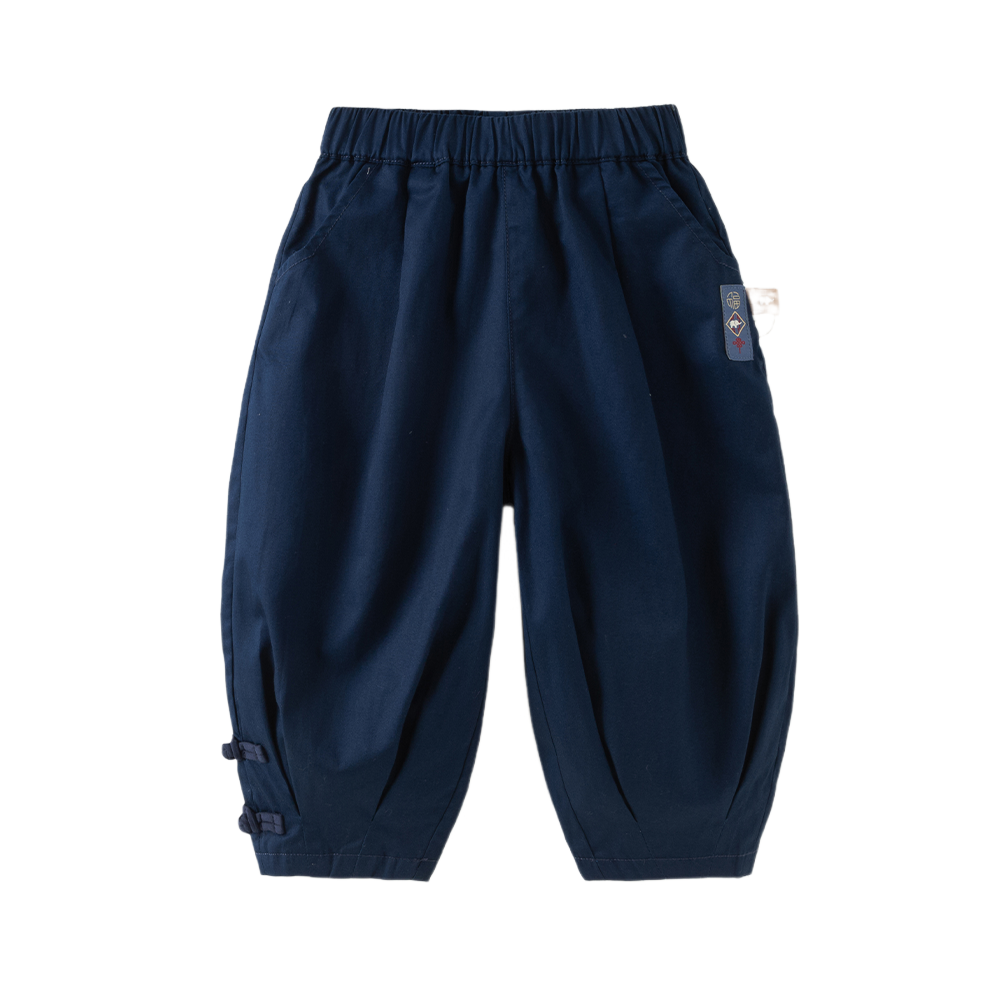 Dave&Bella Toddler Boys Khaki/Blue Cozy Cotton Elastic Waist Jogger Pants