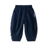 Dave&Bella Toddler Boys Khaki/Blue Cozy Cotton Elastic Waist Jogger Pants