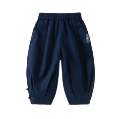 Dave&Bella Toddler Boys Khaki/Blue Cozy Cotton Elastic Waist Jogger Pants