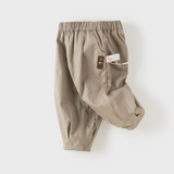Dave&Bella Toddler Boys Khaki/Blue Cozy Cotton Elastic Waist Jogger Pants