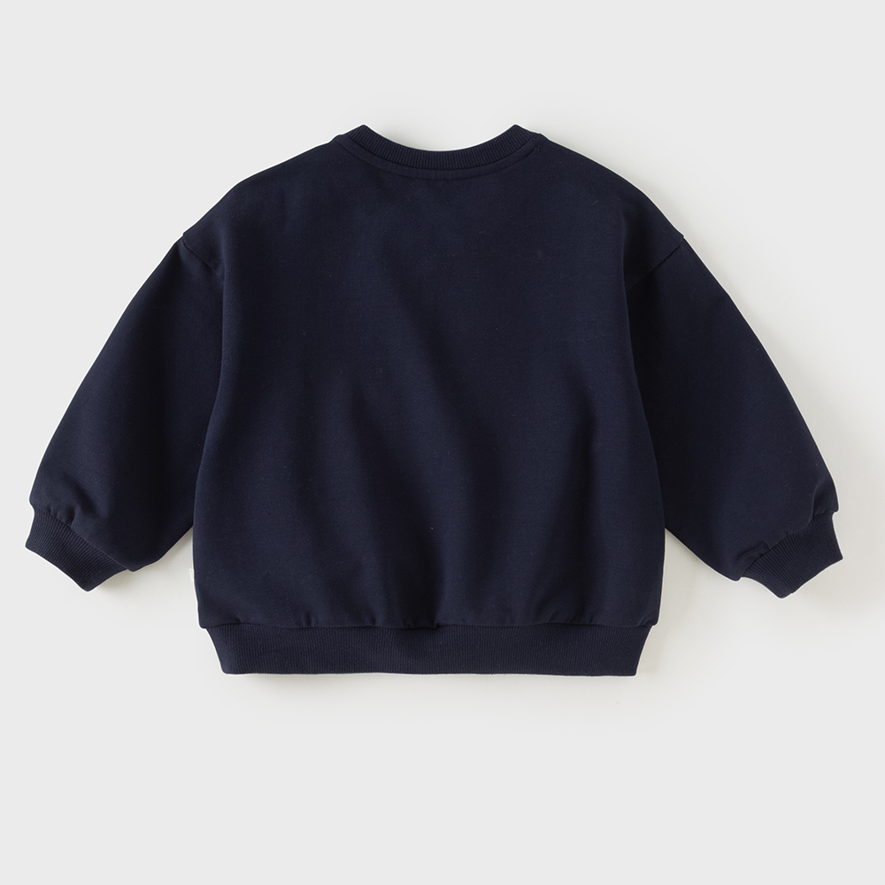 Dave&Bella Toddler Boys Navy Car Print Daily Versatile Round Collar Sweatshirts