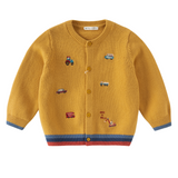 Dave&Bella Toddler Boys Yellow Cute Car Embroidery Soft Comfortable Cardigans