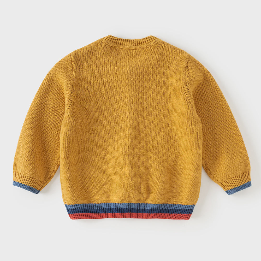 Dave&Bella Toddler Boys Yellow Cute Car Embroidery Soft Comfortable Cardigans