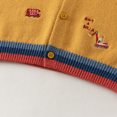 Dave&Bella Toddler Boys Yellow Cute Car Embroidery Soft Comfortable Cardigans