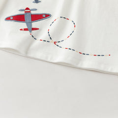 Dave&Bella Toddler Boys White Playful Airplane Embroidery Cotton Soft T-shirts
