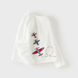 Dave&Bella Toddler Boys White Playful Airplane Embroidery Cotton Soft T-shirts