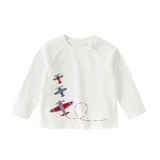 Dave&Bella Toddler Boys White Playful Airplane Embroidery Cotton Soft T-shirts