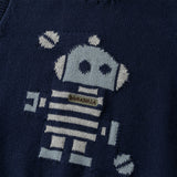 Dave&Bella Toddler Boys Dark Blue V-neck Soft Cotton Robot Jacquard Knit Vests