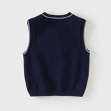 Dave&Bella Toddler Boys Dark Blue V-neck Soft Cotton Robot Jacquard Knit Vests