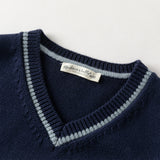 Dave&Bella Toddler Boys Dark Blue V-neck Soft Cotton Robot Jacquard Knit Vests