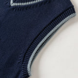 Dave&Bella Toddler Boys Dark Blue V-neck Soft Cotton Robot Jacquard Knit Vests