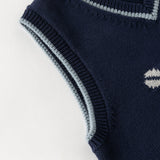 Dave&Bella Toddler Boys Dark Blue V-neck Soft Cotton Robot Jacquard Knit Vests