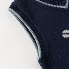 Dave&Bella Toddler Boys Dark Blue V-neck Soft Cotton Robot Jacquard Knit Vests