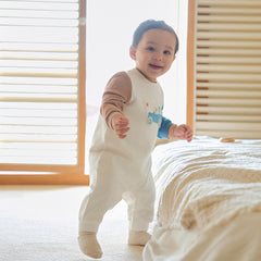 Dave&Bella Baby Boys White Car Print Casual Soft Cotton Rompers