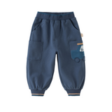 Dave&Bella Toddler Boys Blue Car Embroidery Elastic Waist Jogger Pants