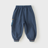 Dave&Bella Toddler Boys Blue Car Embroidery Elastic Waist Jogger Pants