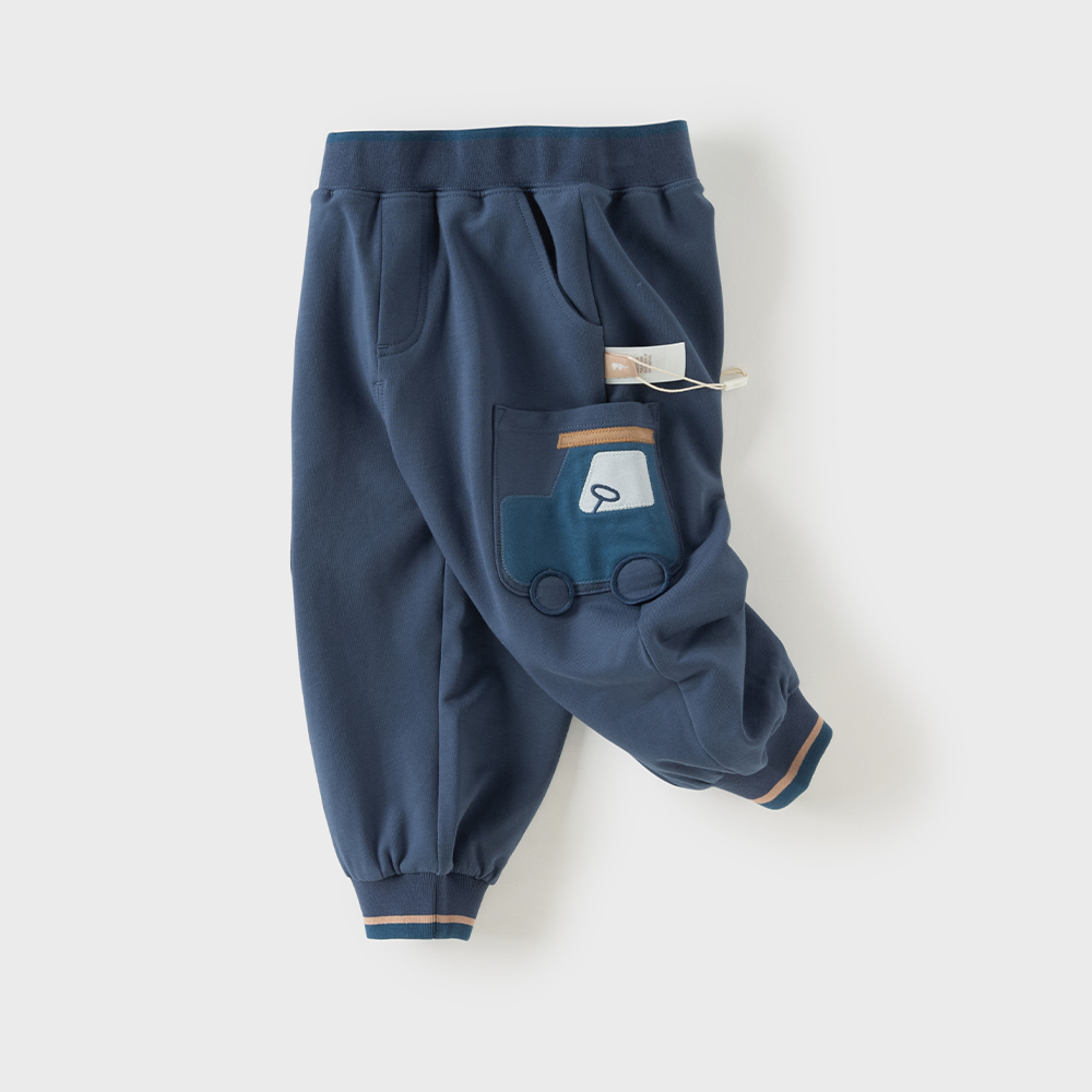 Dave&Bella Toddler Boys Blue Car Embroidery Elastic Waist Jogger Pants
