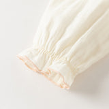 Dave&Bella Toddler Girls Beige Ruffled Collar Smocked Floral Long Puff Sleeve T-shirts