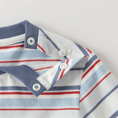 Dave&Bella Toddler Boys Red Blue Striped Cozy Cotton Casual T-shirts