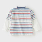 Dave&Bella Toddler Boys Red Blue Striped Cozy Cotton Casual T-shirts
