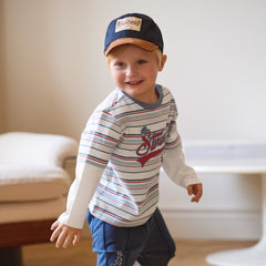 Dave&Bella Toddler Boys Red Blue Striped Cozy Cotton Casual T-shirts