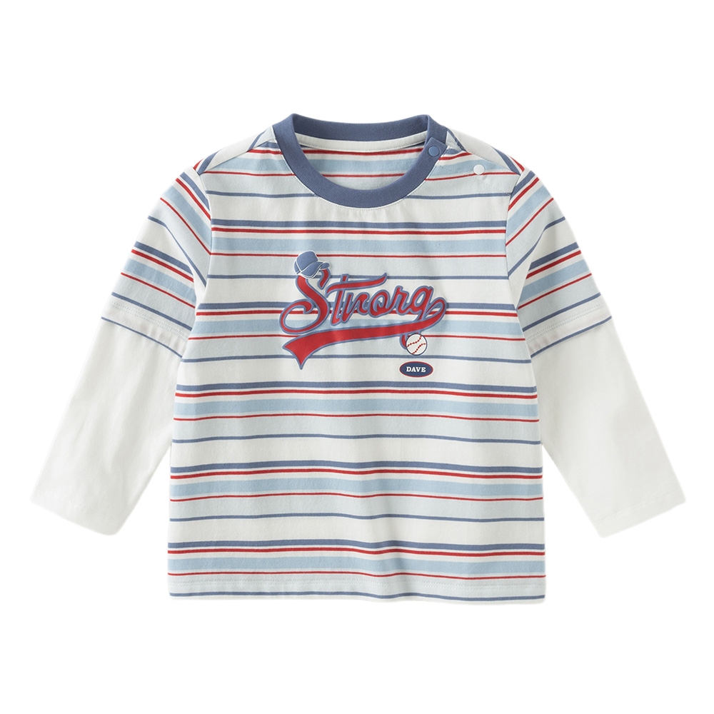 Dave&Bella Toddler Boys Red Blue Striped Cozy Cotton Casual T-shirts