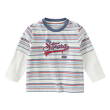 Dave&Bella Toddler Boys Red Blue Striped Cozy Cotton Casual T-shirts