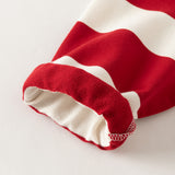 Dave&Bella Toddler Boys Red White Striped Cute Embroidery Daily Comfortable Sweatshirts