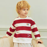 Dave&Bella Toddler Boys Red White Striped Cute Embroidery Daily Comfortable Sweatshirts