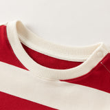 Dave&Bella Toddler Boys Red White Striped Cute Embroidery Daily Comfortable Sweatshirts