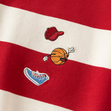 Dave&Bella Toddler Boys Red White Striped Cute Embroidery Daily Comfortable Sweatshirts