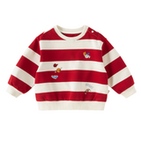 Dave&Bella Toddler Boys Red White Striped Cute Embroidery Daily Comfortable Sweatshirts